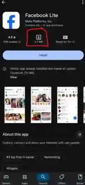 Tangkapan layar facebook lite di playstore